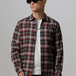 THE BEAR HOUSE Men Pure Cotton Slim Fit Tartan Checked Casual Shirt-picture-28