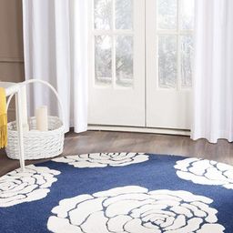 Safiya Carpet Navy Blue & White Floral Woollen Traditional Carpet-picture-0