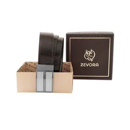 ZEVORA Men Textured Leather Reversible Belt-image-56