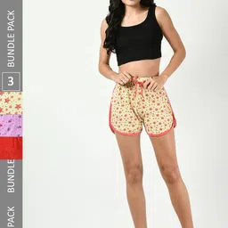 BAESD Women Pack of 3 Printed High-Rise Cotton Shorts-picture-34