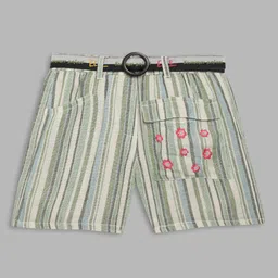 ELLE Girls Olive Green Striped Cotton Shorts-picture-38