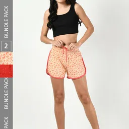 BAESD Women Pack Of 2 Printed High-Rise Pure Cotton Shorts-picture-31