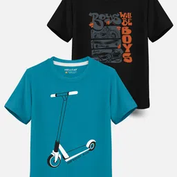 HELLCAT Boys Pack Of 2 Typography Printed Cotton T-shirt-picture-27