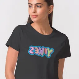 FashionRack Women Black Typography Printed Antimicrobial T-shirt-image-64