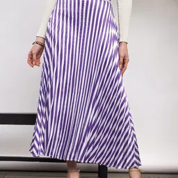 SASSAFRAS Striped Satin Accordion Pleated Maxi Flared Skirt-picture-34