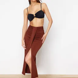 Trendyol Ruched Detailed High Slit A Line Midi Skirt-image-64