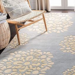 Safiya Carpet Blue & Cream Coloured Floral Printed Hand Tufted Woollen Carpet-picture-31