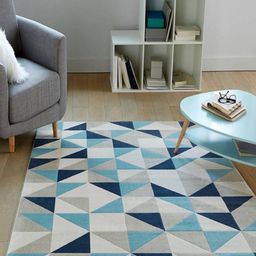 Safiya Carpet Blue & Grey Geometric Printed Hand-Tufted Woollen Carpet-picture-28