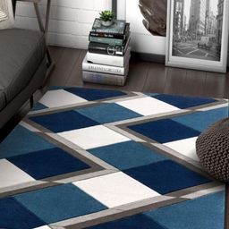Safiya Carpet Blue Geometric Hand-Tufted Woollen Carpets-picture-20