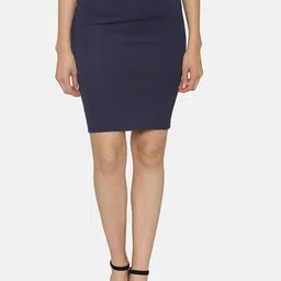 N-Gal Women Navy Blue Solid Pencil Above Knee-Length Skirt-picture-17