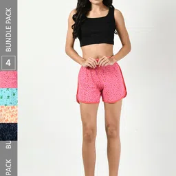 BAESD Women Pack of 4 Conversational Printed High-Rise Pure Cotton Regular Shorts-image-46