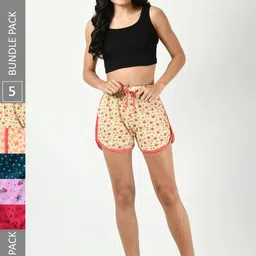BAESD Women Pack of 5 Printed High-Rise Cotton Shorts-picture-35