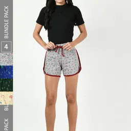BAESD Women Pack of 4 Conversational Printed Pure Cotton Hot Pants Shorts-image-89