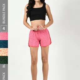 BAESD Women Pack of 4 Printed High-Rise Cotton Shorts-image-99