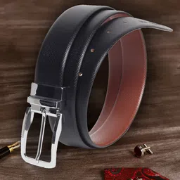 MUTAQINOTI Men Black Textured Leather Formal Belt-image-59