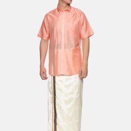 Sethukrishna Men Peach-Coloured & White Shirt Veshti Set-picture-47