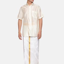 Sethukrishna Men Cream-Coloured & White Shirt with Dhoti Pants-picture-18