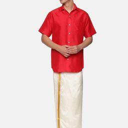 Sethukrishna Men Red & Off White Clothing Set-picture-25