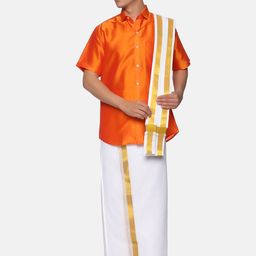 Sethukrishna Men Orange & White Shirt with Dhoti Pants-picture-32