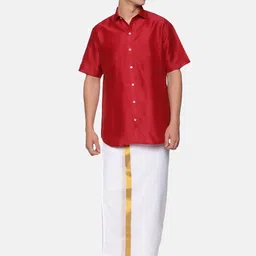 Sethukrishna Men Maroon & White Clothing Set-image-27