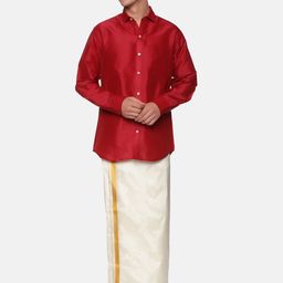 Sethukrishna Men Maroon & White Shirt with Dhoti Pants-picture-19