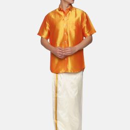 Sethukrishna Men Orange & White Shirt with Dhoti Pants-picture-16