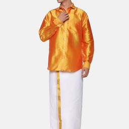 Sethukrishna Men Mustard & White Shirt with Dhoti Set-picture-22