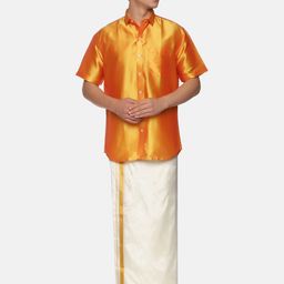 Sethukrishna Men Mustard & Off White Shirt with Dhoti Set-picture-29