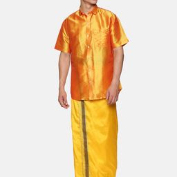 Sethukrishna Men Mustard & Yellow Solid Shirt with Dhoti-picture-43