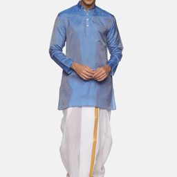 Sethukrishna Men Blue And White Self Design Kurta With Dhoti Pant-picture-43