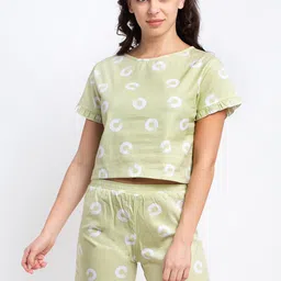 Boston Club Women Green & White Printed Cotton Night suit-image-50