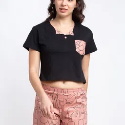 Boston Club Women Peach-Coloured & Black Printed Cotton Night suit-picture-38