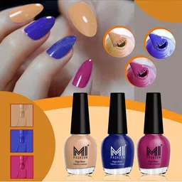 MI FASHION Vernis A Ongles Set Of 3 High-Shine Nail Polish -SweetNude,RoyalBlue,BrightPlum-picture-34