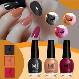 MI FASHION Vernis A Ongles Set Of 3 High-Shine Nail Polish - Jet Black, Nude, Light Wine-image-7