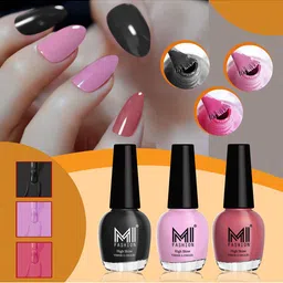 MI FASHION Vernis A Ongles Set Of 3 High-Shine Nail Polish - Jet Black, Nude Pink, Tan-image-2