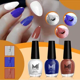 MI FASHION Set of 3 High Shine Long-Lasting Nail Lacquer 15 ml Each - Milky White 701 - Royal Blue 766 - Chocolate Brown 719-image-59