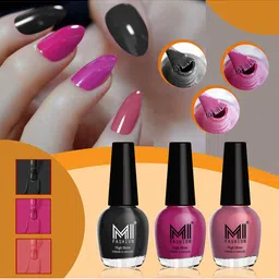 MI FASHION Vernis A Ongles Set Of 3 High-Shine Nail Polish -JetBlack,BrightPlum,MauveBrown-picture-27
