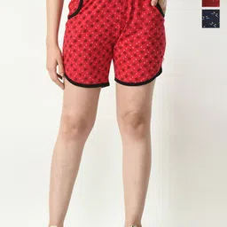 BAESD Women Pack Of 3 Conversational Printed High-Rise Hot Pant Shorts-image-83