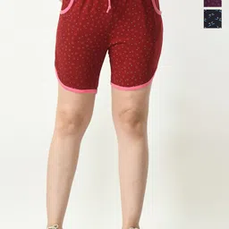 BAESD Women Pack Of 3 Conversational Printed High-Rise Cotton Hot Pants Shorts-image-74
