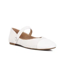 London Rag Tweed Mary Janes Textured Square Toe Fabric Ballerinas With Velcro-image-64