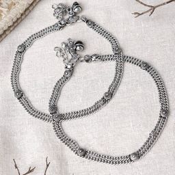 TEEJH Silver-Plated Studded Oxidised Anklets-picture-6