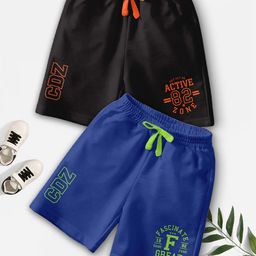 CODEZ Boys Pack Of 2 Typography Printed Mid-Rise Outdoor Casual Regular Shorts-picture-29