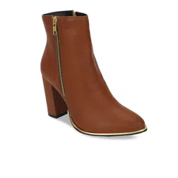 Truffle Collection Tan PU Block Heeled Boots-picture-44