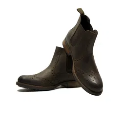 HX London Men Mid Top Textured Brogue Leather Chelsea Boots-picture-13