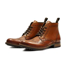 HX London Men Mid Top Textured Brogue Leather Block Heel Regular Boots-picture-11
