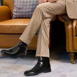 Carlton London Men Mid Top Block Heel Boots With Buckle Detail-picture-20