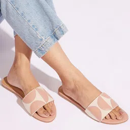 CAI Women Geometric Canvas Open Toe Flats image 1