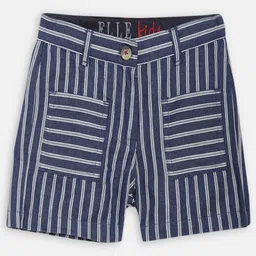 ELLE Girls Navy Blue & White Striped Slim Fit Denim Shorts-image-47