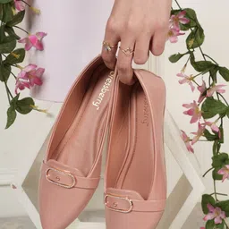 DressBerry Peach Coloured Pointed Toe Embellished Ballerinas-picture-11