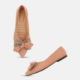 DressBerry Pink Pointed Toe Bows Detail Ballerinas-image-45